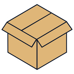 A simple open cardboard box illustration in isometric view, featuring clean lines, minimal shading, and a neutral brown color for packaging or delivery design concepts.