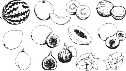 Obraz premium A set of Easter eggs vector illustration with various fruit and vegetable icons as a doodle sketch drawing design