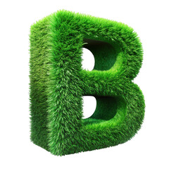 3d green grass letter b isolated on transparent background