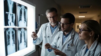 Medical professionals examining X-rays in a hospital setting. - Powered by Adobe