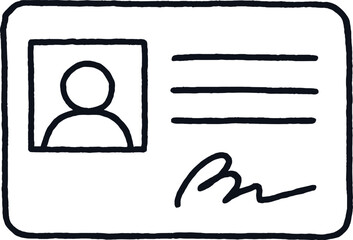 Hand drawn doodle style icon of an identification card with profile picture placeholder for personal and office identity concepts