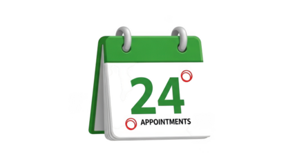 Green desk calendar shows the 24th day ready for planning and scheduling appointments