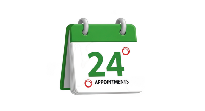 Green desk calendar shows the 24th day ready for planning and scheduling appointments