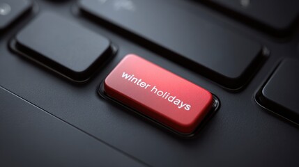 Close-up of a red keyboard key labeled "winter holidays". Conceptual image for time off, vacation planning, digital communication, seasonal promotions, or holiday announcements.