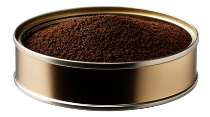 Fine ground coffee in metallic container ideal for various brewing methods