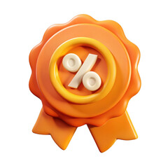 3d orange ribbon with percentage symbol isolated on transparent background