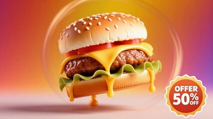 Juicy cheeseburger with melting cheese and fresh lettuce, presented with a special offer.