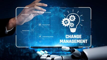AI supports business transformation through change management strategies combining innovation, globalization, solution enablement, and team collaboration Marrow