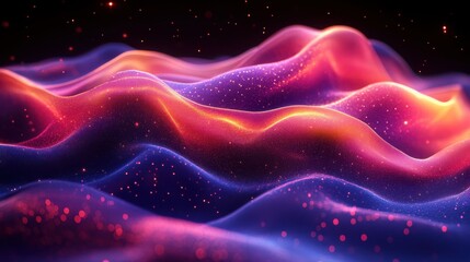 Vibrant Abstract Waves with Glittering Stars in Dark Background