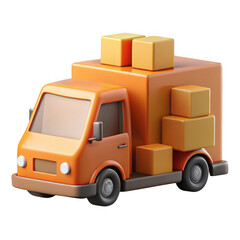 3d delivery truck with boxes isolated on transparent background