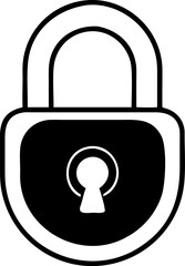 Monochrome padlock icon with a prominent keyhole, a vector graphic design symbol for security, privacy, protection, and safety