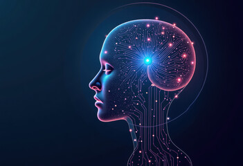 Artificial Intelligence with circuit electric line style. Digital futuristic machine learning design. AI sign for graphic design, logo, website, social media, mobile app