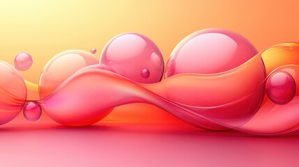 Abstract Fluid Shapes with Colorful Bubbles on Gradient Background