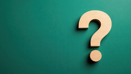 Wooden question mark on green background. Concept art visualizes inquiry problem solving curiosity, thinking. Illustration for brainstorming education design. Symbol represents ideas questions