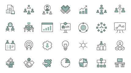Fototapeta premium A set of flat vector icons for web and mobile design with symbols for technology, business, finance, and social internet use