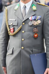 Close-up of the uniform blouse of a lieutenant colonel in the Austrian Armed Forces with numerous...