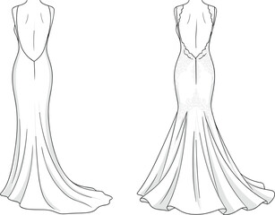 Elegant Wedding Dress Illustration, Fashion Sketch, Bridal Gown Design, Formal Dress Vector, Wedding Outfit, Luxury Bridal Attire, Elegant Evening Wear, Beautiful Dress Illustration, Dress Fashion Vec