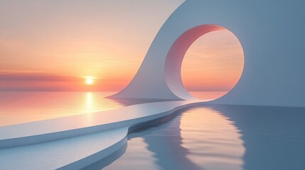 Serene Abstract Landscape with Curve and Sunset Reflection
