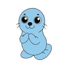 Adorable seal pup with big eyes joyfully clapping its flipper