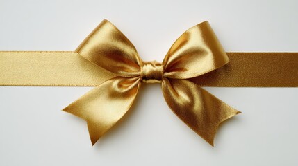 Fototapeta premium Elegant gold ribbon bow on sleek white background for gift presentation