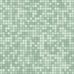 Seamless green pixel mosaic pattern. Abstract tiled background texture made of small geometric squares. Perfect for wallpaper, floor, bathroom, or digital design and surface decoration. Vector design.