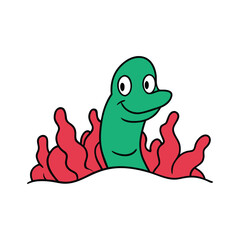 Happy moray eel emerging from vibrant coral reef