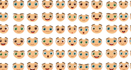 Cartoon Faces with Emotional Expressions, Happy Sad Angry Surprised Characters, Educational Vector Set for Kids Psychology and Emotion Learning