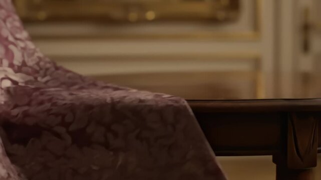 Elegant flowing damask fabric with ornate pattern and subtle shimmer