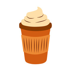 Takeaway Coffee Cup. Hot coffee drink with whipped cream. Great for cafe, autumn comfort, hygge, and seasonal drink menus