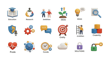 Collection of modern business and technology icons in a grid format for digital use