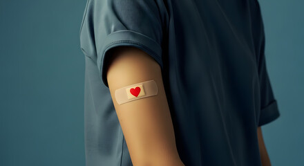 Arm with plaster and heart, blood cells, donate plasma, world blood donor day, health care, transfusion, Leukaemia disease