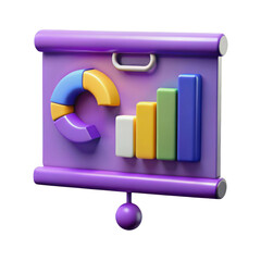 3d presentation board with charts isolated on transparent background