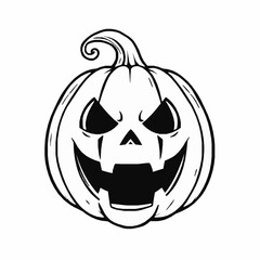 Black and white illustration of a carved Halloween pumpkin