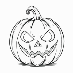 Black and white hand drawn jack o lantern illustration