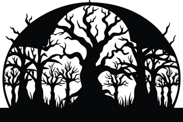 Tree Silhouette Vector Illustration with Nature and Seasonal Elements