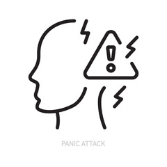 Panic attack line icon. Human psyche, disease symbol. Diagnosis sign. Psychology concept. Isolated on a white background. Editable stroke. Flat design. Vector illustration.