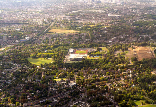 An aerial view of the Crystal Palace National Sports Centre in South London, UK