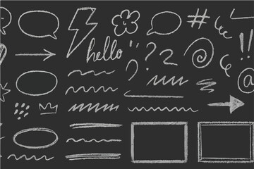 Art & IllustrationHand Drawn line Doodle Elements Set on black Background.