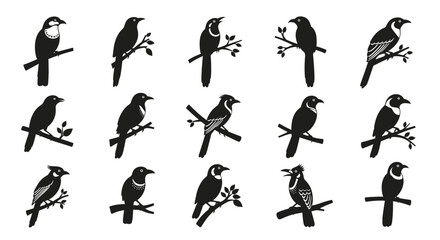 Graphic Vector Set of Birds Sitting on Tree Branches