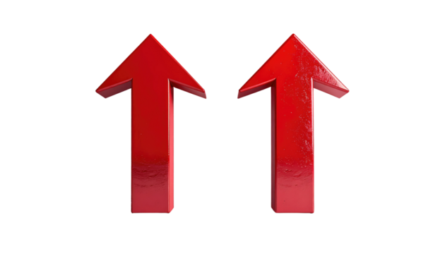 Two glossy red upward-pointing arrows against a black background