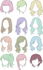 Obraz premium various anime and manga hairstyles