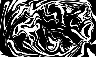 Abstract black and white swirling pattern with organic shapes and fluid motion isolated on transparent background