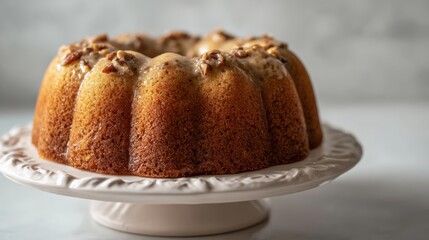 Delicious bundt cake displayed on elegant cake stand for culinary inspiration