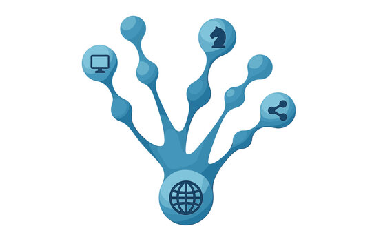 Digital strategy concept. Global communication. Media mechanism. Growth abstract background with integrated metaballs. Internet, network, connect, marketing, share icon vector.