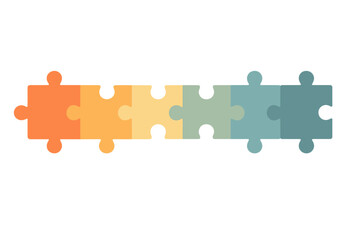 Jigsaw puzzle pieces in a row. Vector for business concept. Teamwork, strategy, partnership, solution. Infographic element for progress, steps, workflow, connection.