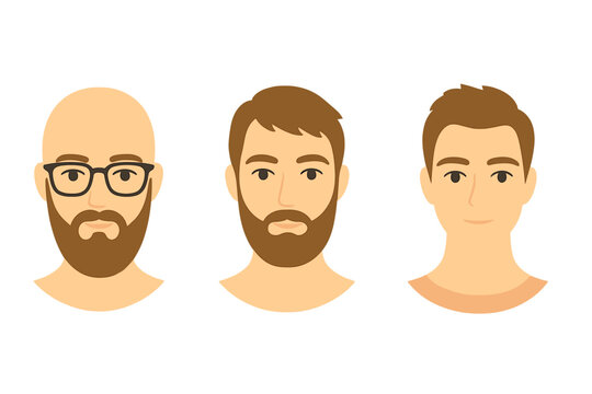 Man face construction set. Male character generator. Head icon collection for avatar. Bald man with glasses and beard. Bearded guy. Different hairstyles and appearance vector.