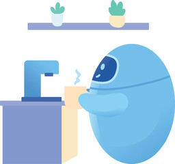 Robot Drinking Coffee at Desk