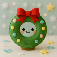 Cute Felt Christmas Wreath Plush with Bow – Handmade Holiday Decoration