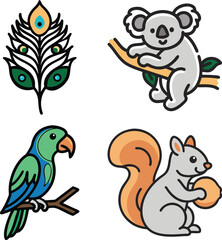 Fototapeta premium Modern Set of Animal Vector Icons Depicting Wildlife and Nature Theme Vector illustration