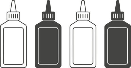 Set of four stylized bottles with caps on a white background